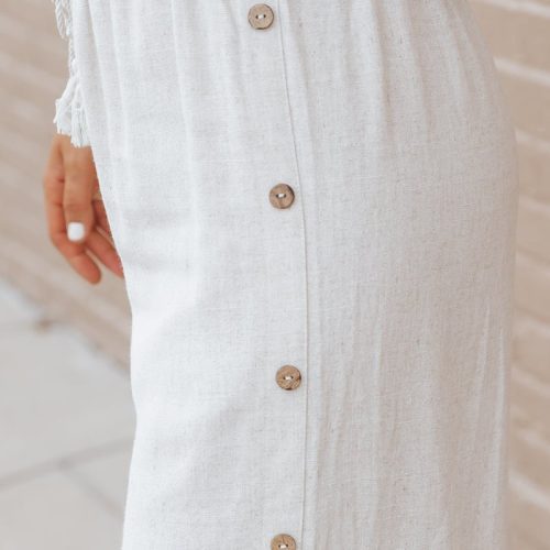 oatmeal button linen wide leg pants 906232