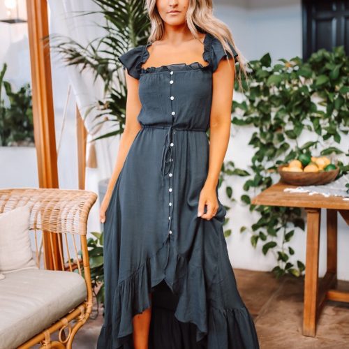 off the shoulder button down high low maxi navy 846276