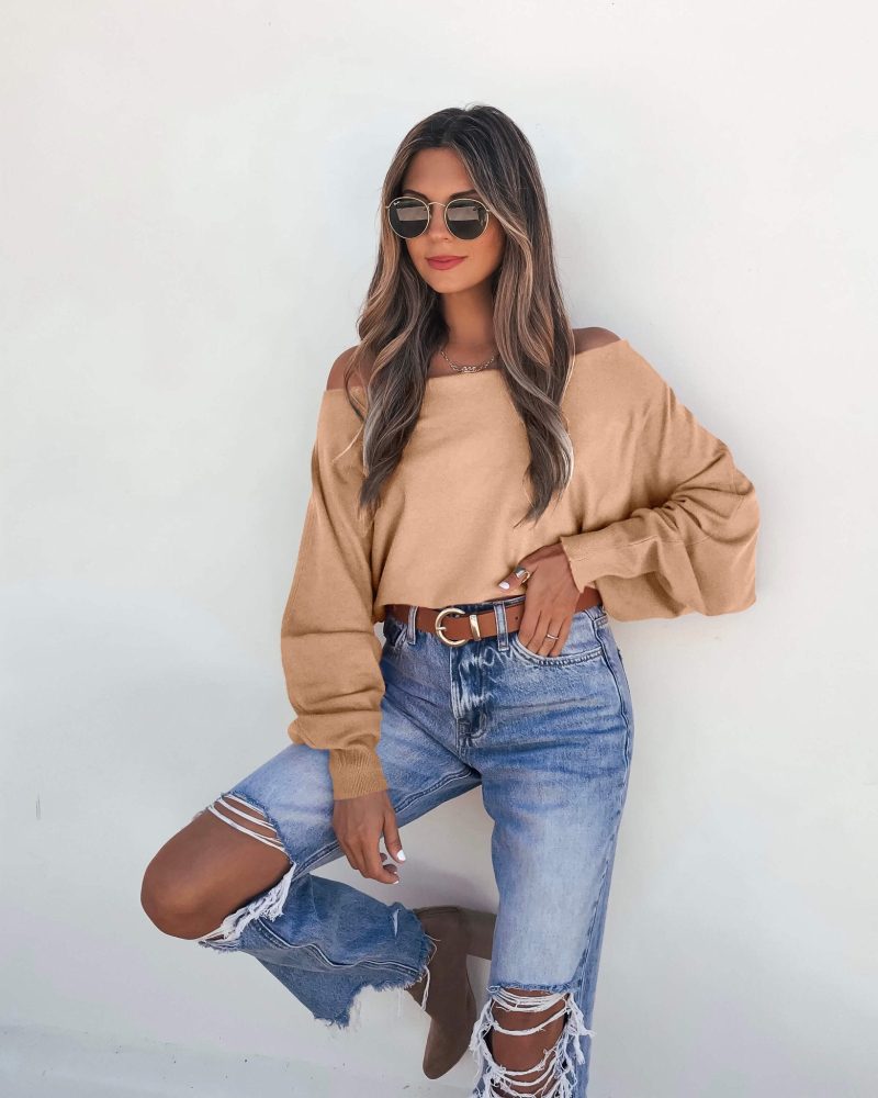 off the shoulder cashmere sweater camel 575300