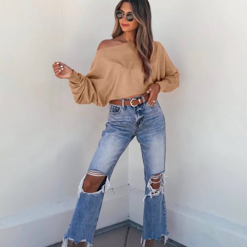 off the shoulder cashmere sweater camel 626958