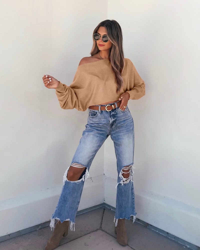 off the shoulder cashmere sweater camel 626958