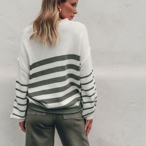 olive and cream striped pullover sweater pre order 245063