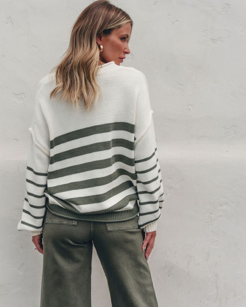 olive and cream striped pullover sweater pre order 245063