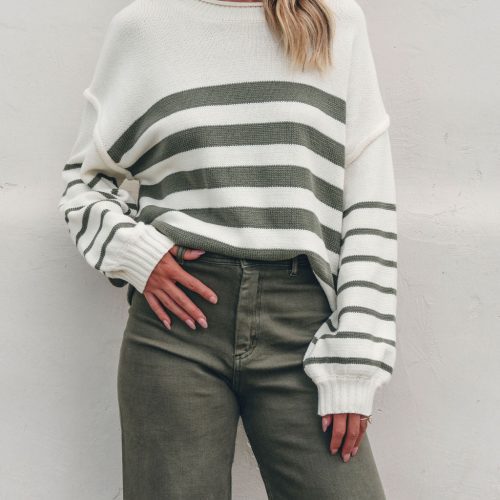 olive and cream striped pullover sweater pre order 705362