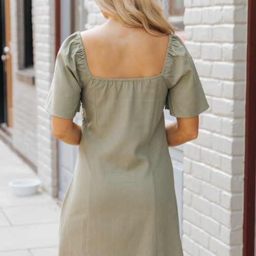 olive bell sleeve linen mini dress 215786