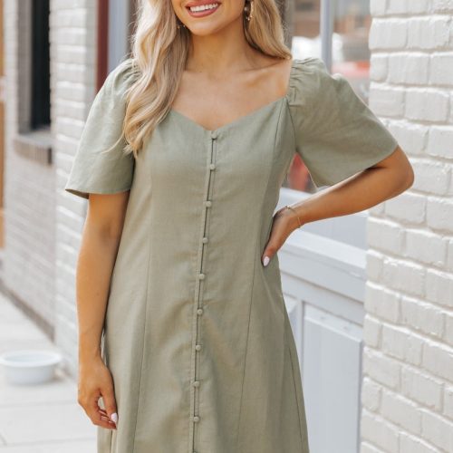 olive bell sleeve linen mini dress 260175