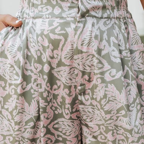 olive floral print satin palazzo pants 557610