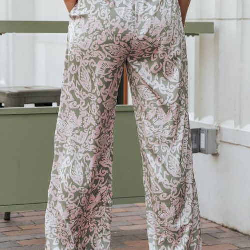 olive floral print satin palazzo pants 774986