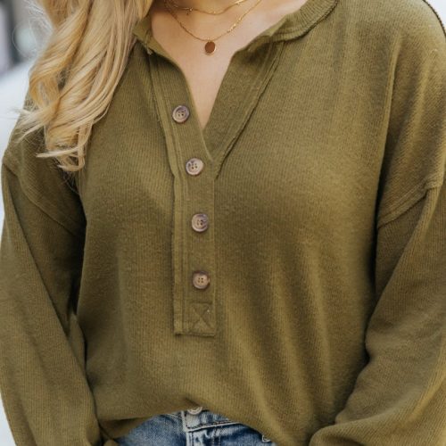 olive seam detail button up top 813523