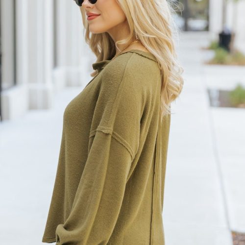 olive seam detail button up top 875148