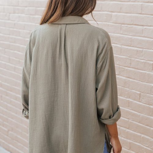 olive slit button down shirt 769440