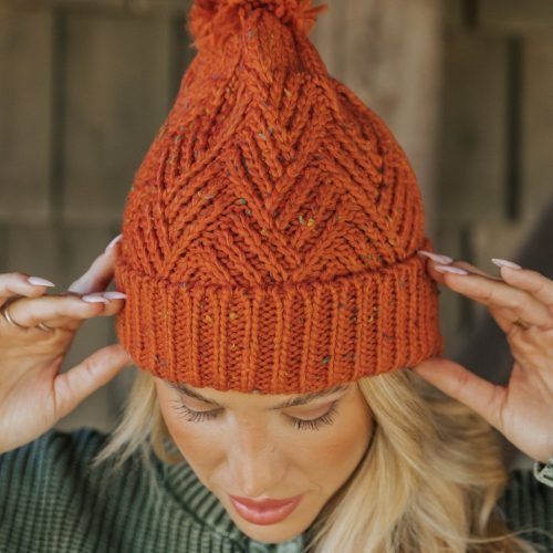 orange confetti pom pom beanie 126073