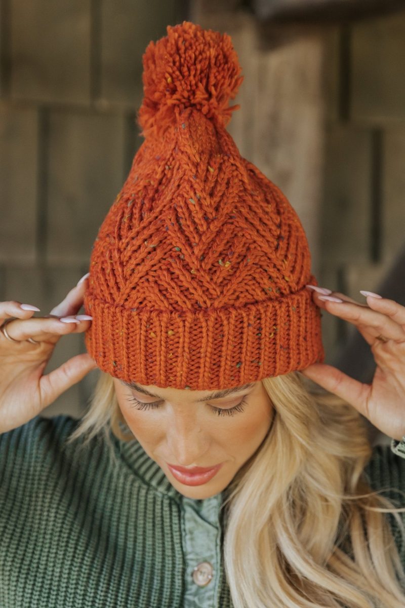 orange confetti pom pom beanie 126073