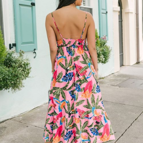 pink floral print midi dress 732867