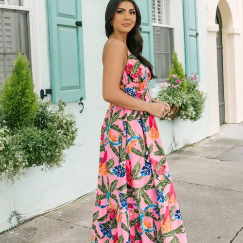 pink floral print midi dress 857828