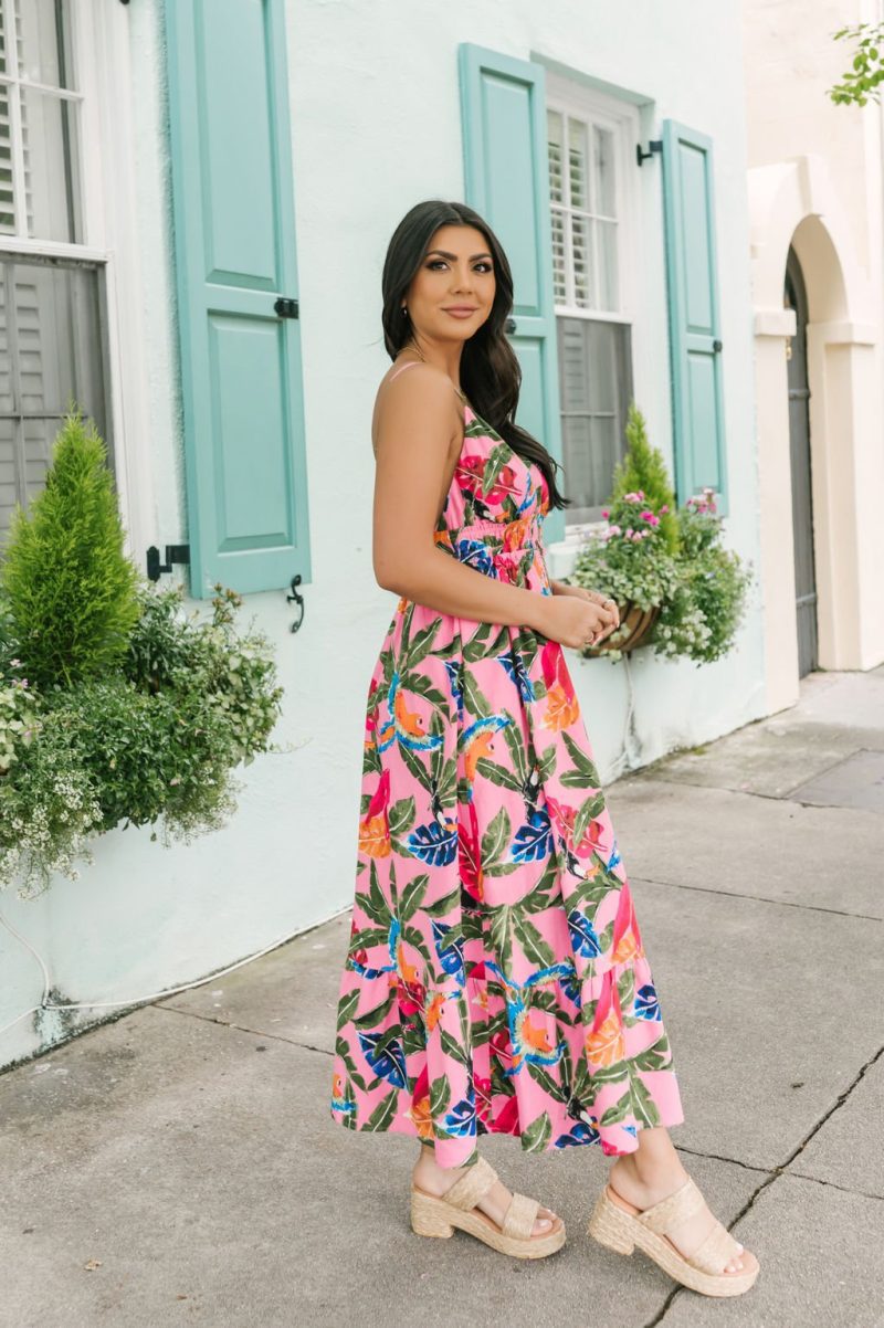 pink floral print midi dress 857828