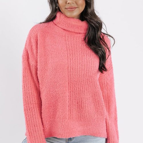 pink long sleeve turtleneck sweater 127576