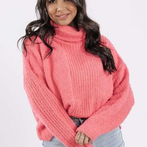 pink long sleeve turtleneck sweater 344034