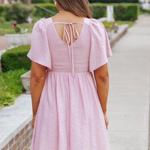 pink short sleeve smocked mini dress 906602