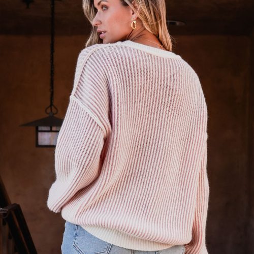 pink striped seam detail sweater 487529