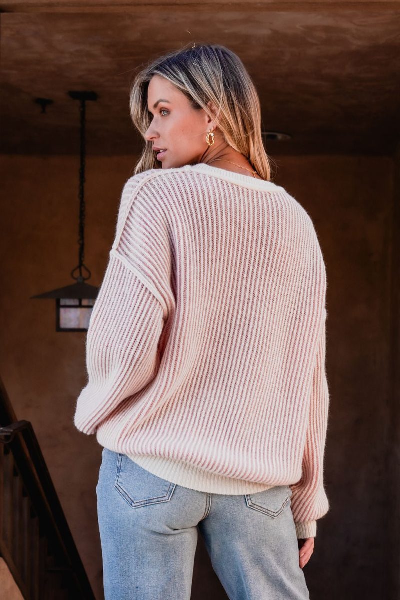 pink striped seam detail sweater 487529