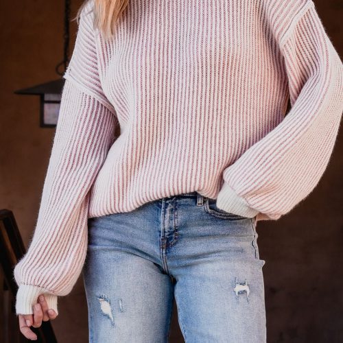 pink striped seam detail sweater 615693