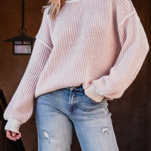 pink striped seam detail sweater 658867