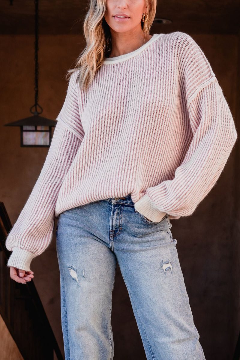 pink striped seam detail sweater 658867