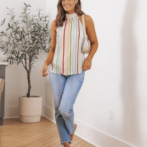 plisse multi stripe pleated top 364275