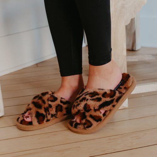 plush brown leopard slippers 101511