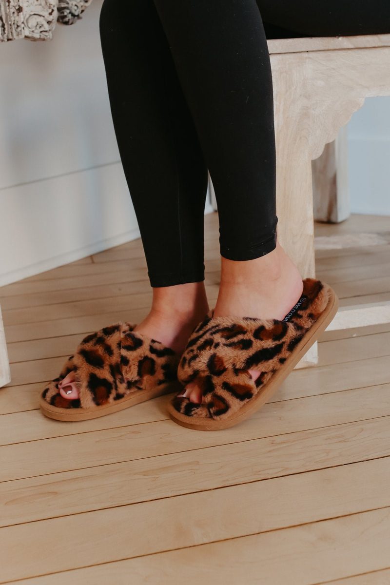 plush brown leopard slippers 101511