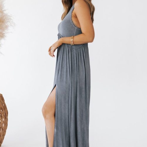 pol midnight babydoll slit maxi dress 448861