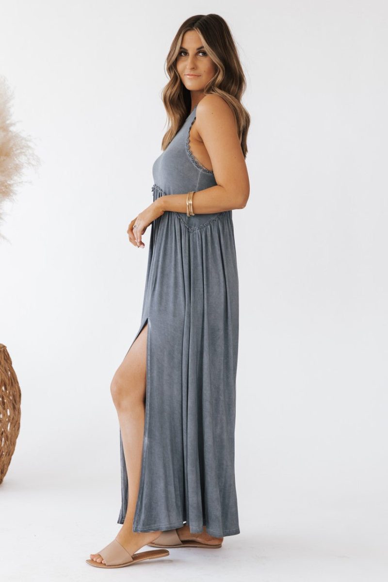 pol midnight babydoll slit maxi dress 448861