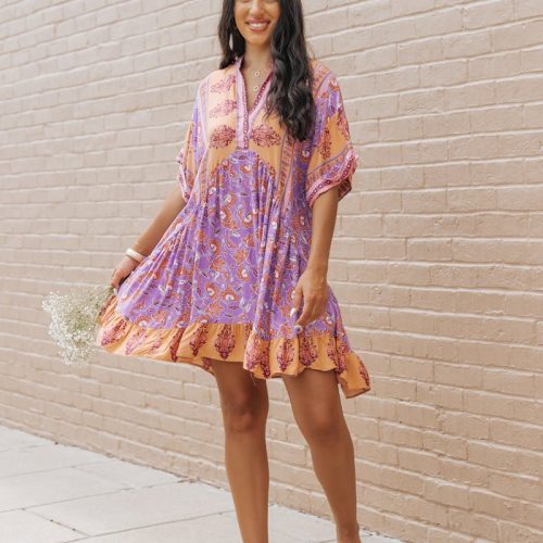 purple multi print high low mini dress 544328