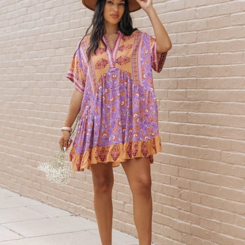 purple multi print high low mini dress 642224