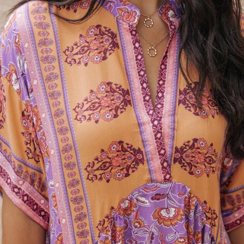 purple multi print high low mini dress 748569