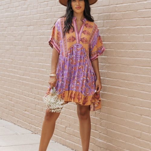 purple multi print high low mini dress 762422