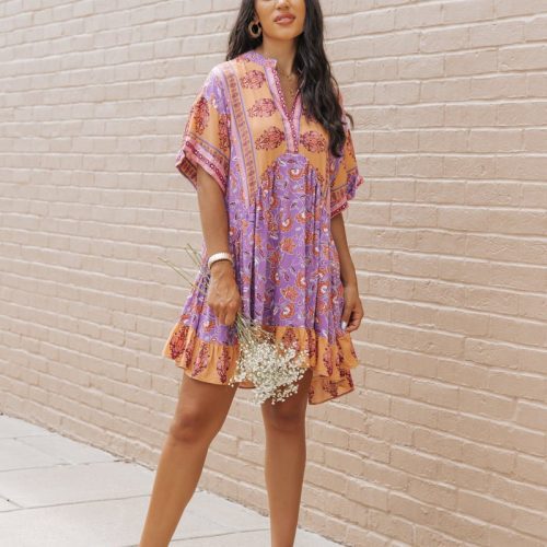 purple multi print high low mini dress 929432