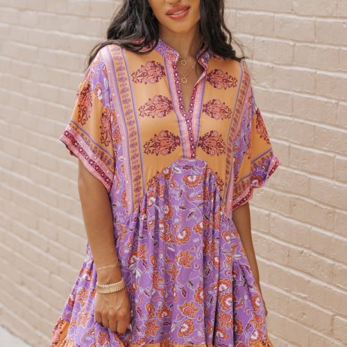 purple multi print high low mini dress 975061