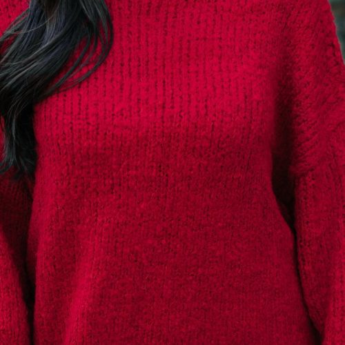 red and white contrast stitch sweater 293191