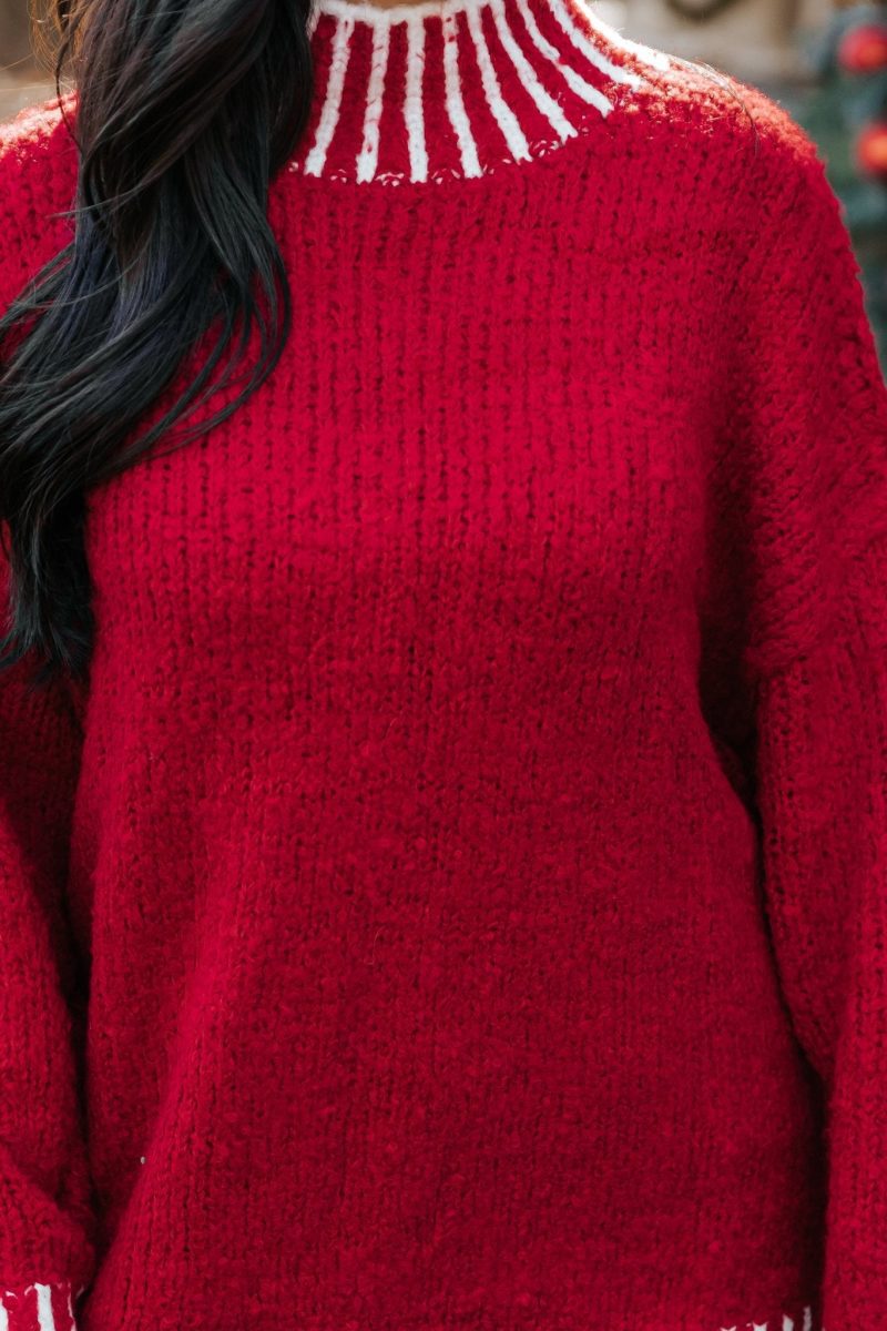 red and white contrast stitch sweater 293191