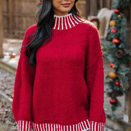 red and white contrast stitch sweater 341840