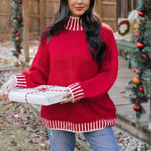 red and white contrast stitch sweater 527633