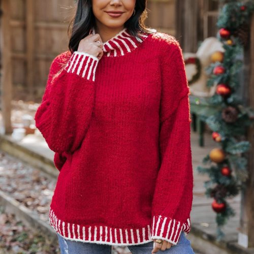 red and white contrast stitch sweater 531095