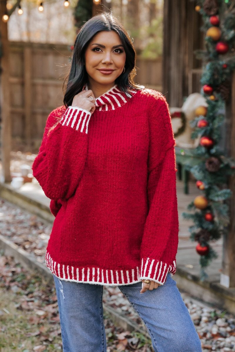 red and white contrast stitch sweater 531095