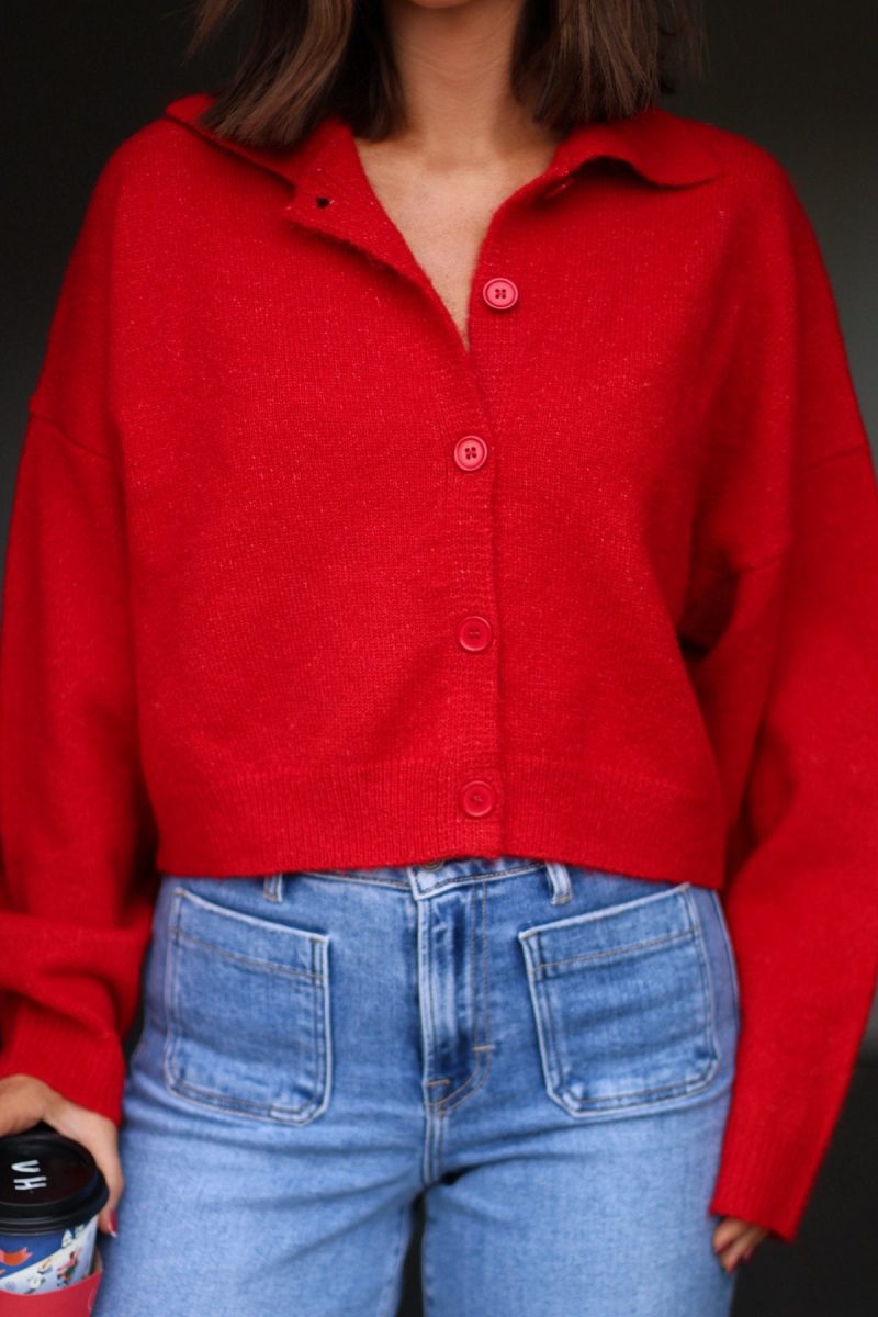 red button up sweater cardigan 822492