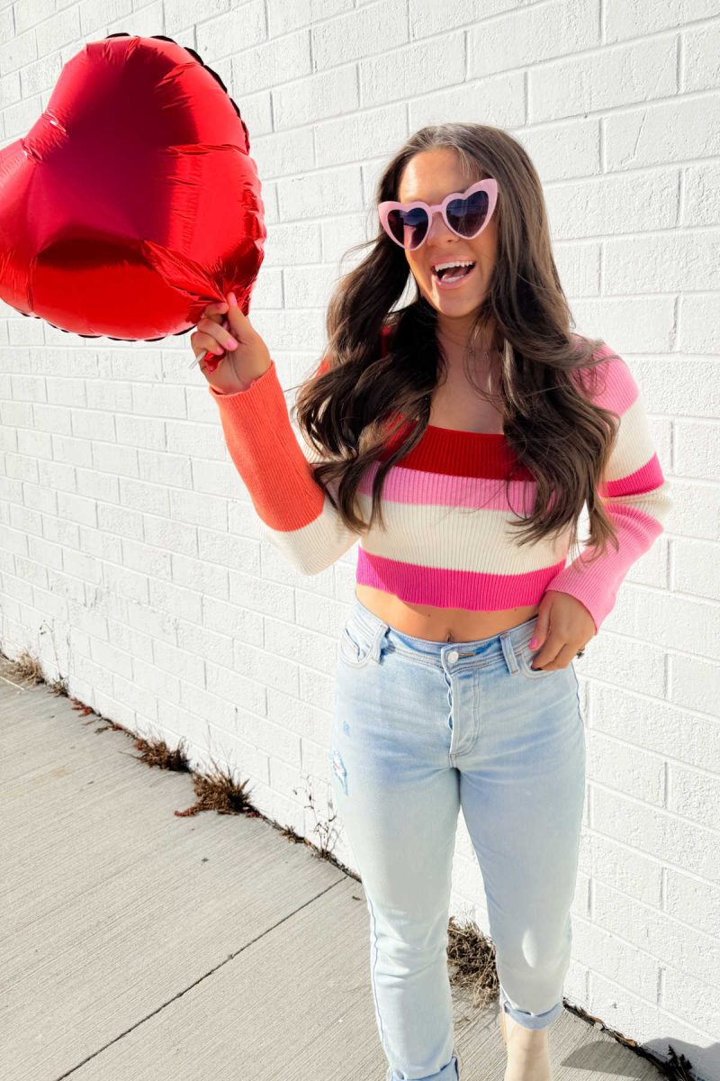 red color block striped top 117054