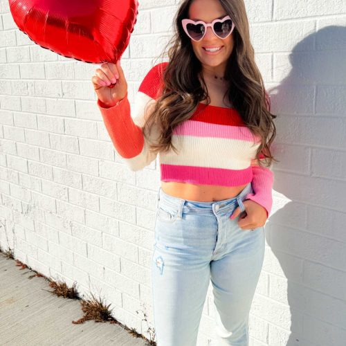 red color block striped top 370329