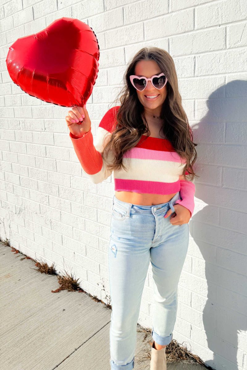 red color block striped top 370329