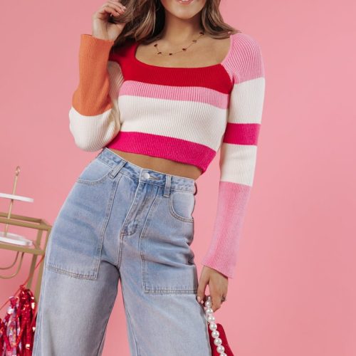 red color block striped top 414279